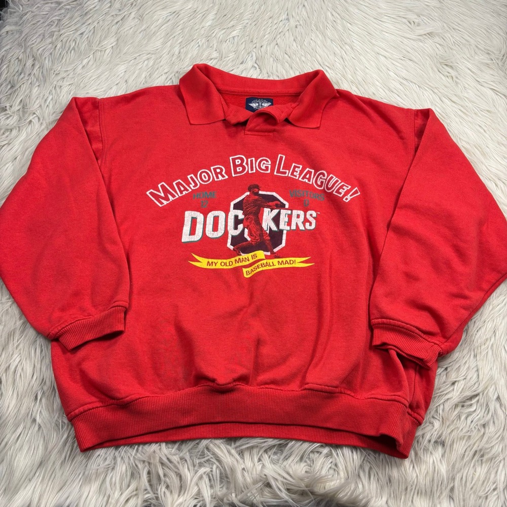 Vintage‎ 90's Dockers Men's M Red Baseball Polo Sweatshirt Big League